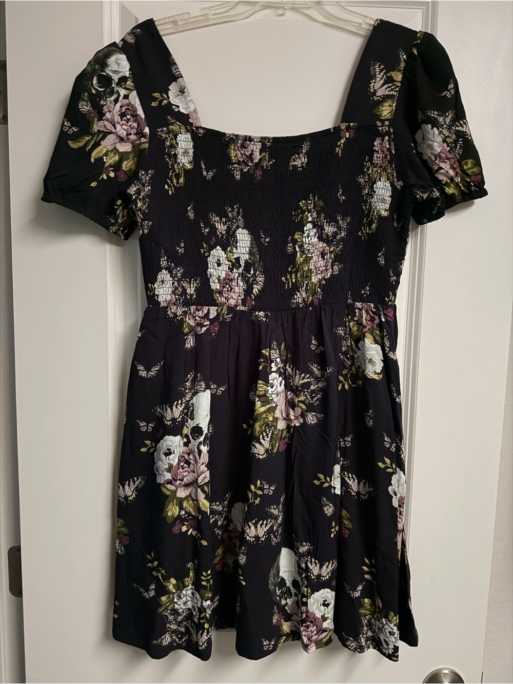 Disturbia Revival Floral Puff Sleeve Shirred Mini Dress